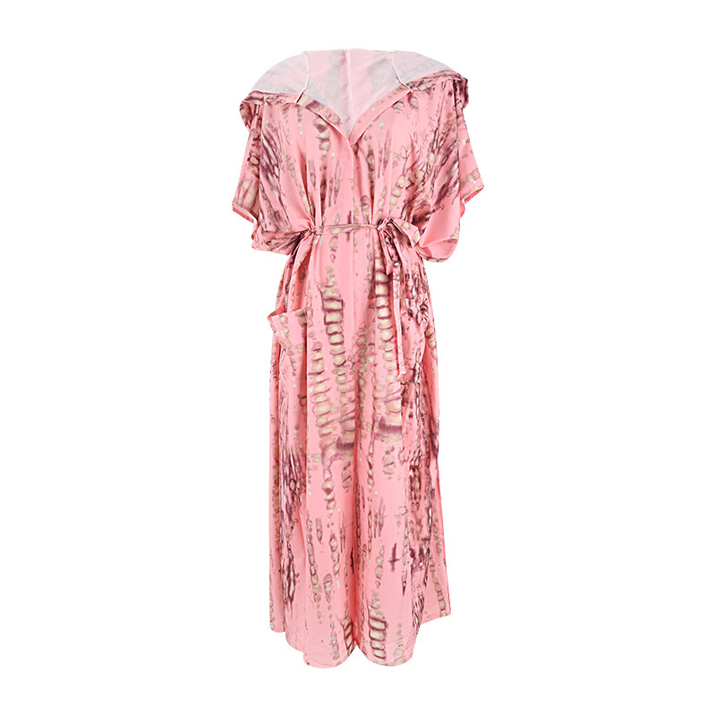 Rayon Water Print Bikini Cover up Loose Dress Sexy Cardigan Beach Sun Protection Shirt European American Style Women's Clothing Swimwear_ecoleips.com