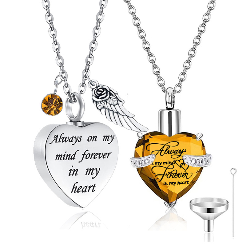 Joyería conmemorativa de cenizas de hueso fijo collar de vidrio tallado mascota ataúd cinerario cumpleaños amor colgante piedra collar de acero inoxidable