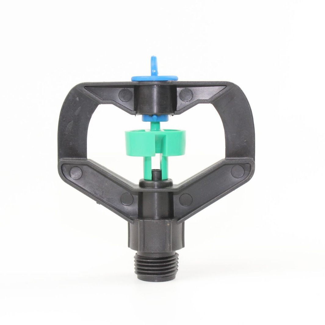 plástico de 4 puntos de filamento exterior cuadrado boca verde en forma de lluvia boquilla anillo de goma doble canal de agua 360 grados rotación automática spray riego