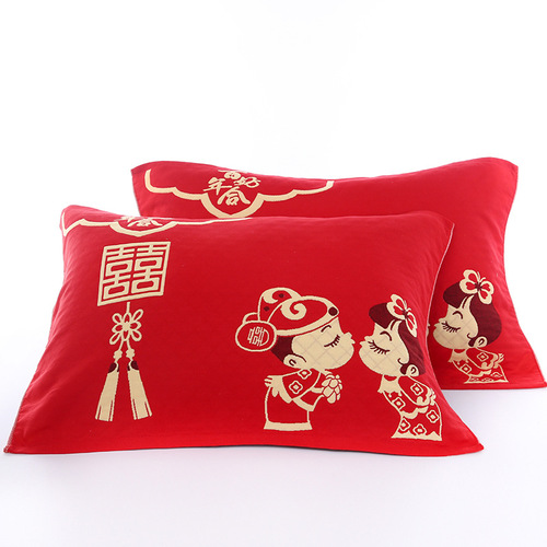 Big red wedding pillow cover 52*78cm three-layer gauze pillow cover large wedding gift return gift pillow cover