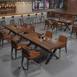 实木复古酒吧创意桌子休闲成套桌椅组合餐厅餐桌工业风咖啡烧烤店