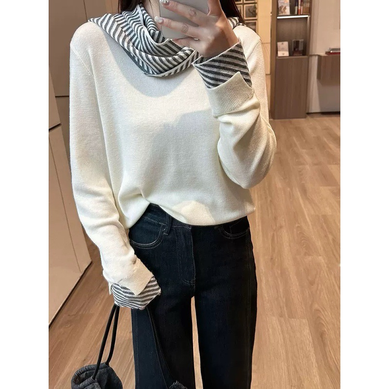 秋季穿搭修身显瘦女士针织衫2025新款条纹披肩巨好看设计感上衣女