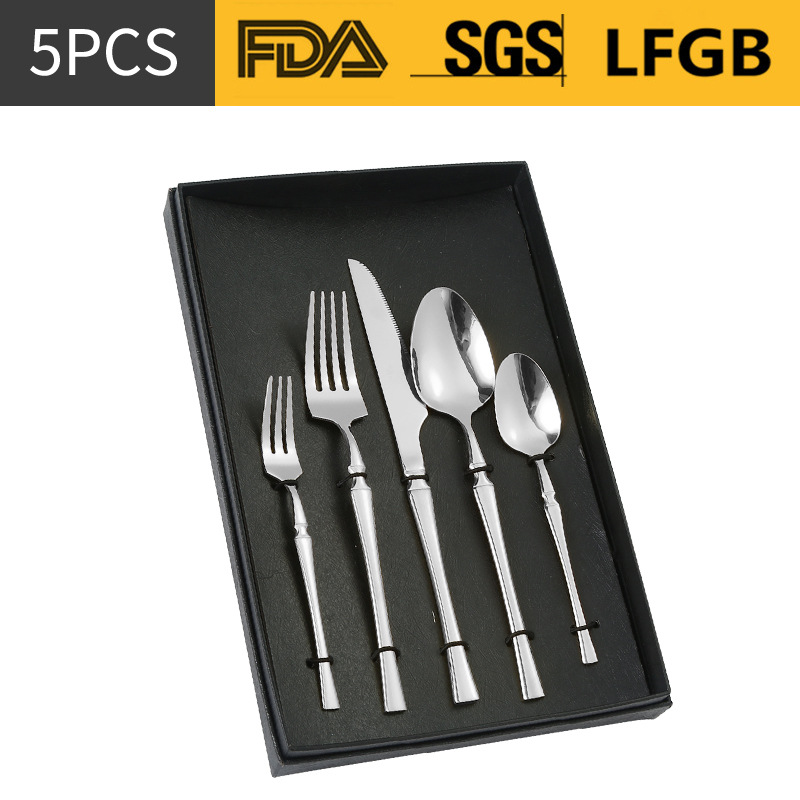 Venta al por mayor Amazon transfronterizo suministro de acero inoxidable traje de vajilla/5 cintura pequeña 5 piezas principales cuchillo, tenedor y cuchara caja de regalo traje