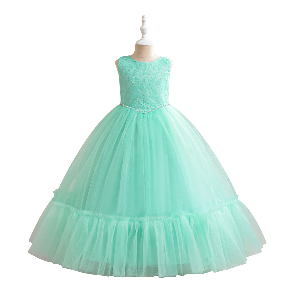 Vestido de niña de Amazon Vestido de princesa Vestido de malla blanca para niños grandes Vestido de noche bordado estilo occidental para niños
