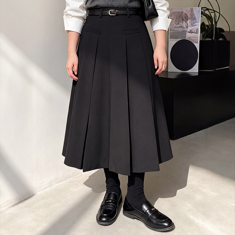 120-300 Plus Size Women's Pleated Skirt 2026 Autumn and Winter New Style for Fat Girls High-Waisted Lace-Up Elegant A-Line Skirt