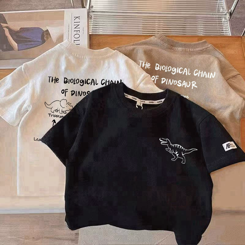 Детская летняя футболка с динозавром для мальчиков, с short sleeve, корейский стиль, западный стиль