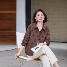 中年妈妈秋装新款外套时尚减龄夹克中老年女春秋洋气翻领休闲上衣