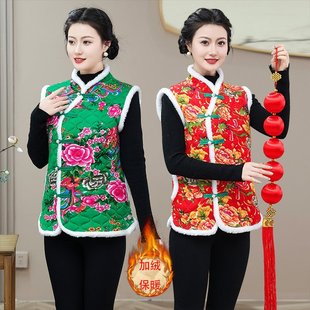 Northeast floral ethnic style Tang suit horse clip women's 2024 spring plus size buckle collar printed waistcoat