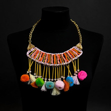 跨境专供欧美饰品波西米亚风个性时尚混色毛绒流苏项链速卖通新款