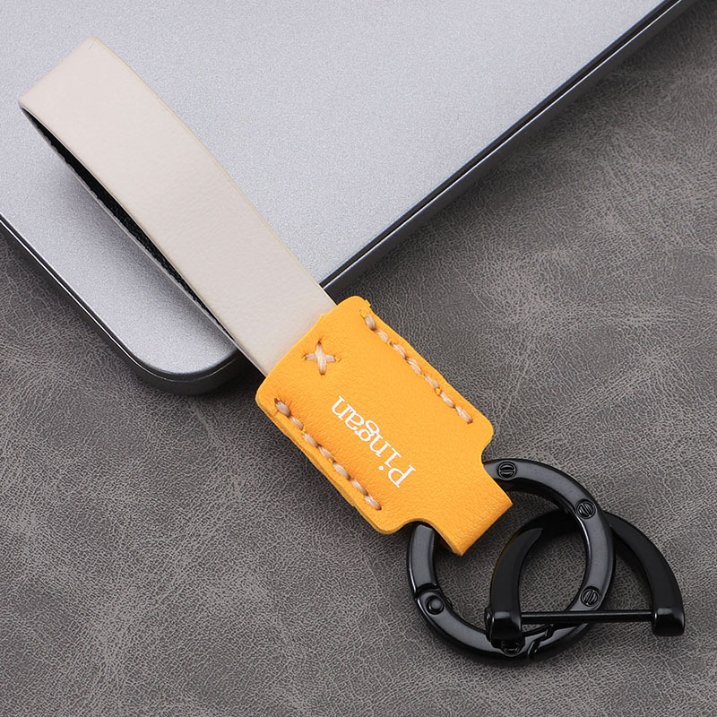 Llavero de coche con hebilla D para coche, llavero de cuero con cuerda de mano, colgante de llave de negocio simple personalizado, colgante multicolor