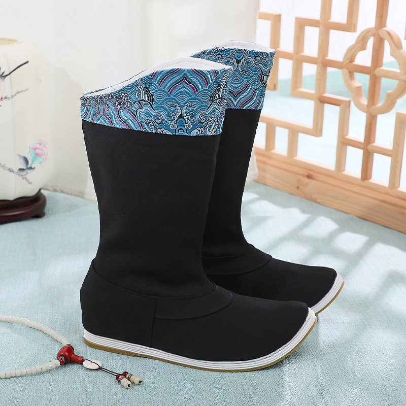 Chinese hanfu boots warrior swordsman prince cosplay shoes boots Antique hanfu increased embroidery boots long tube ZaoXue male ancient drama performance boots