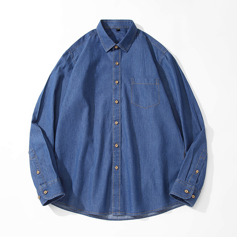 Nuevo algodón Denim de manga larga camisa de los hombres casual cómodo color sólido moda herramientas juventud camisa chaqueta hombres