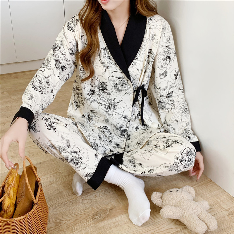 Primavera y otoño pijamas de manga larga de las mujeres confinamiento kimono puro algodón maternidad enfermería ropa de enfermería postparto homewear traje image 6
