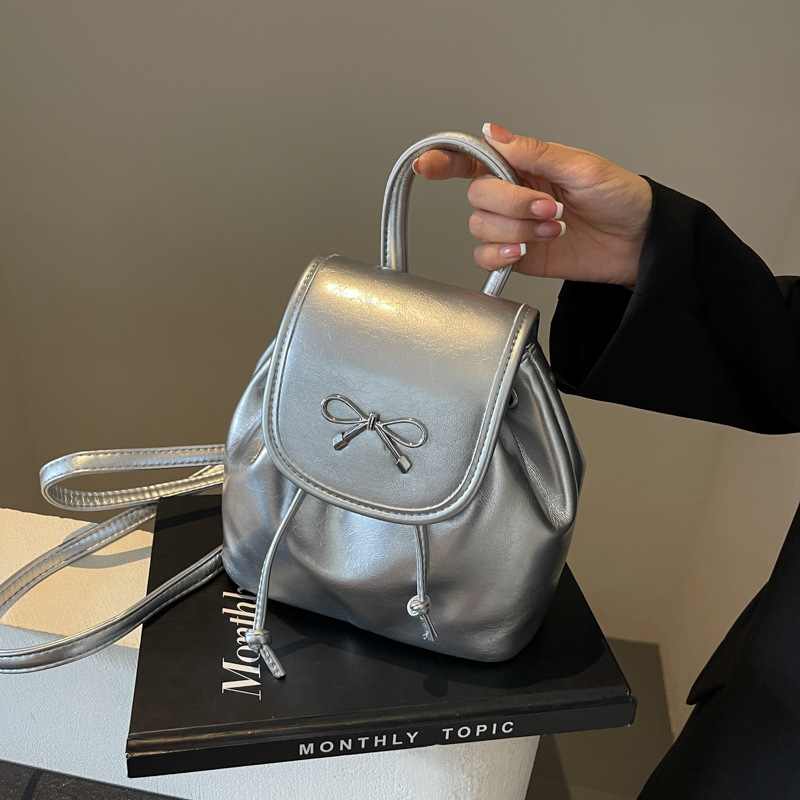 2024 New Fashionable Bucket Bow Korean Edition Casual Shoulder Small Women's Bag Handheld Personalized Backpack_voghion.com