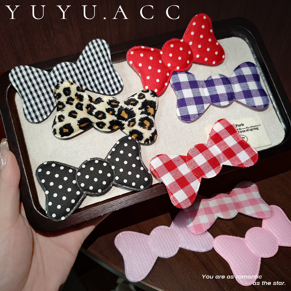 Zhao Lusi's bow hair fringe sticker, leopard print plaid forehead side hair tidying magic sticker hair accessory