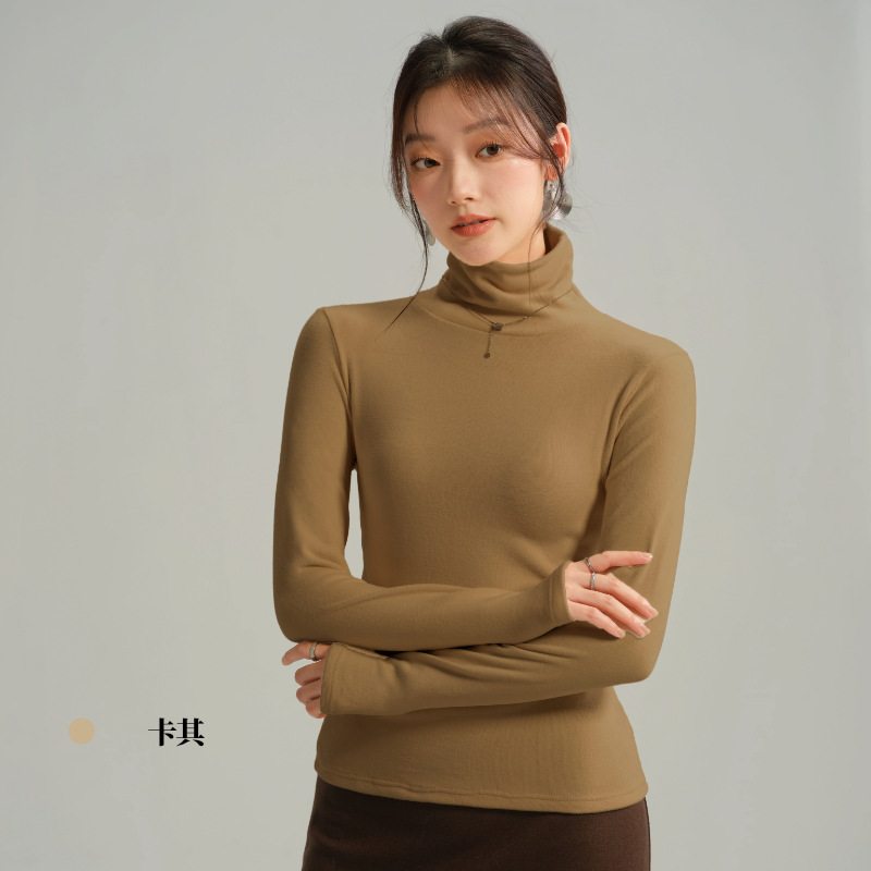 德绒纯色堆堆高领打底衫女内搭加绒加厚秋冬季长袖打底衣紧身t恤|undefined
