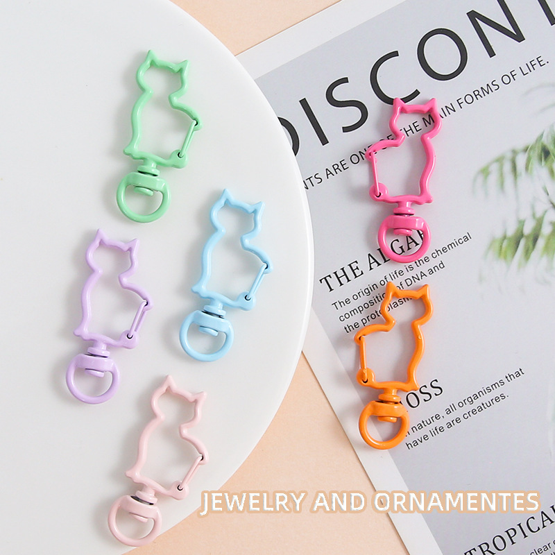 Fresh and Cute Colorful Cut Out Kitten Can Rotate Spring Buckle DIY Keychain Accessories Jewelry Wholesale Fresh and Cute Colorful Cut Out Kitten Can Rotate Spring Buckle DIY Keychain Accessories Jewelry Wholesale