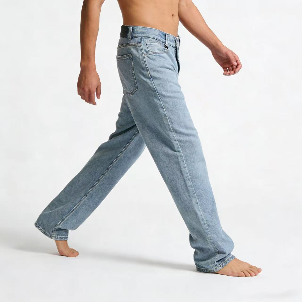 Men's Clothing Retro Style Jeans, High Street Wide Leg Loose Straight Leg With A Stylish Drape._mkmklike.com