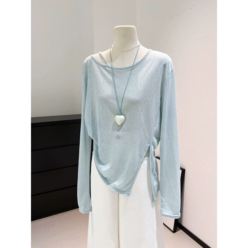 Lightweight Snowflake Cotton Summer Long-Sleeved T-Shirt for Women with a Relaxed and Irregular Style Lightweight Snowflake Cotton Summer Long-Sleeved T-Shirt for Women with a Relaxed and Irregular Style