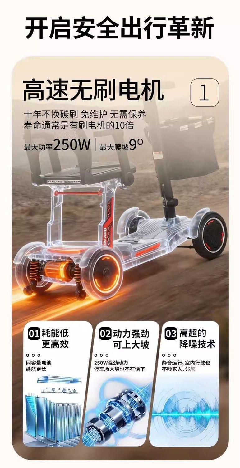 Four-Wheeled Electric Mobility Scooter for the Elderly, Double-Seater Folding Electric Scooter for Disabled People at Home