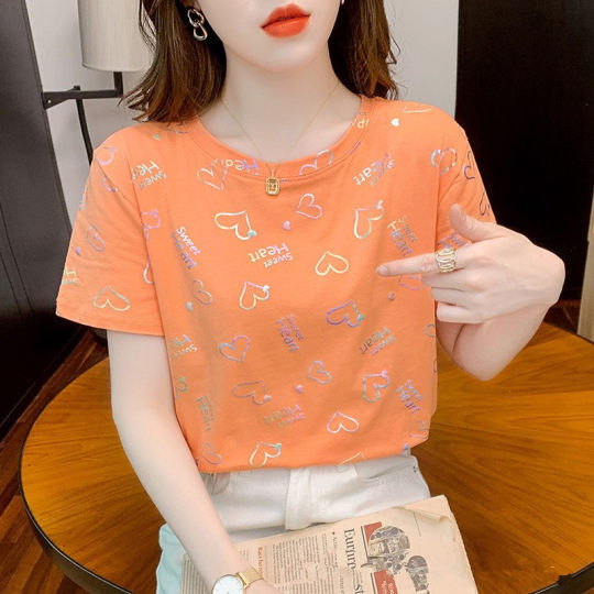 plus size Women's Printed Women's T-shirt Short-sleeved Korean Style 2025 Summer New Arrival Foaming Floral Loose All-match Top