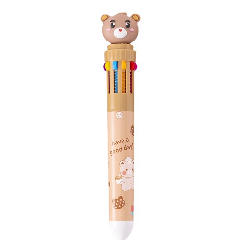 Bear 10-color ball-point pen cartoon push-type multi-color pen student writing notebook ten-color push ball-point pen