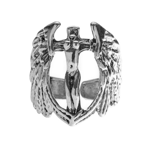 霸气时尚男士复古戒指欧美风十字架天使翅膀时尚简约开口指环饰品