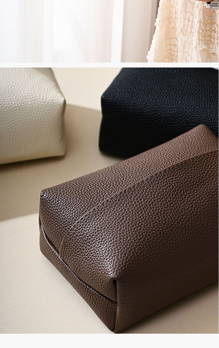 Light luxury small lychee pattern tissue storage box, solid color leather tissue bag, modern minimalist waterproof tissue box for living room