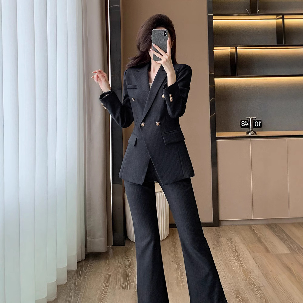 Striped Suit suit Women's Autumn and Winter High-level Professional Temperament Goddess Fan Dress Work Clothes Commuter Work Suit