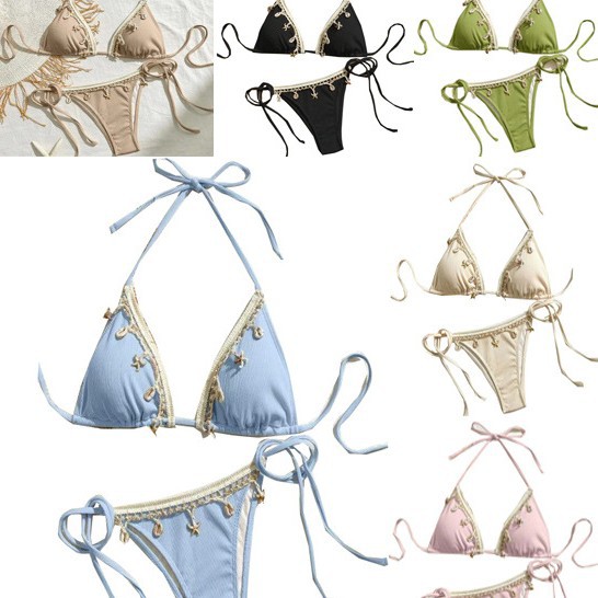 Women's Swimsuit 2024 New European and American Cross-Border Bikini Triangle Cup Sexy Halter Strap Swimsuit