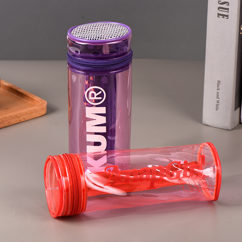 韩国可爱卡通透明PVC圆筒袋pvc美术绘画圆筒笔袋胶骨手提袋