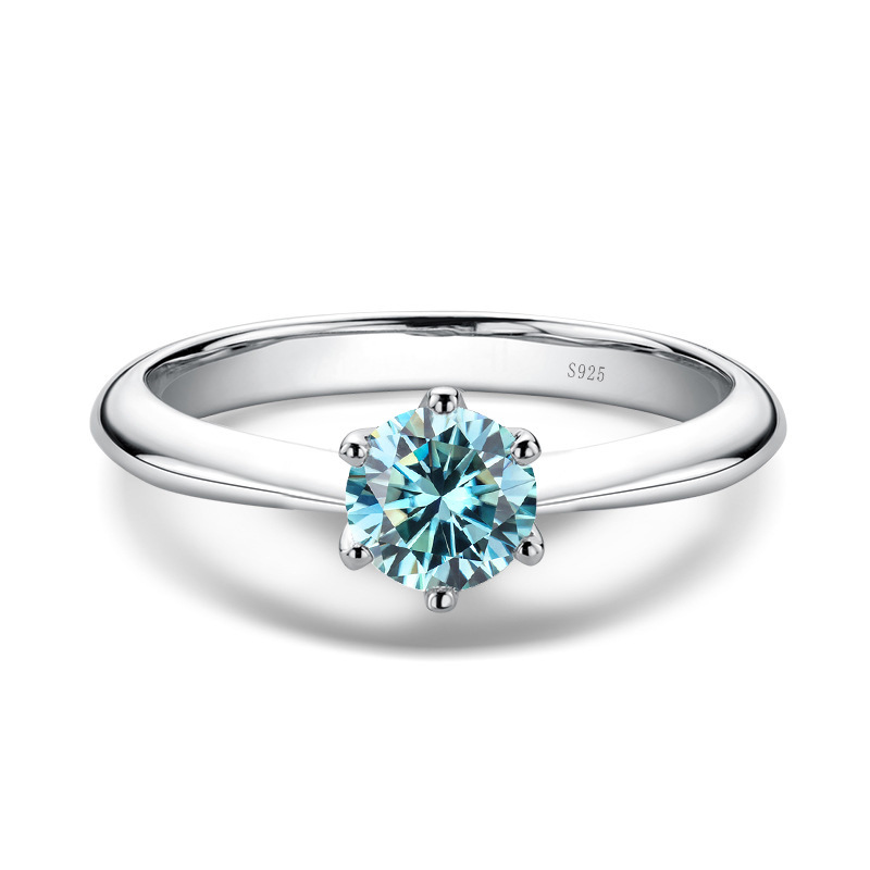 Anillo de plata esterlina Ts925 anillo de piedra de mozanita anillo de dama clásico seis garras corona anillo de propuesta de boda fábrica en vivo