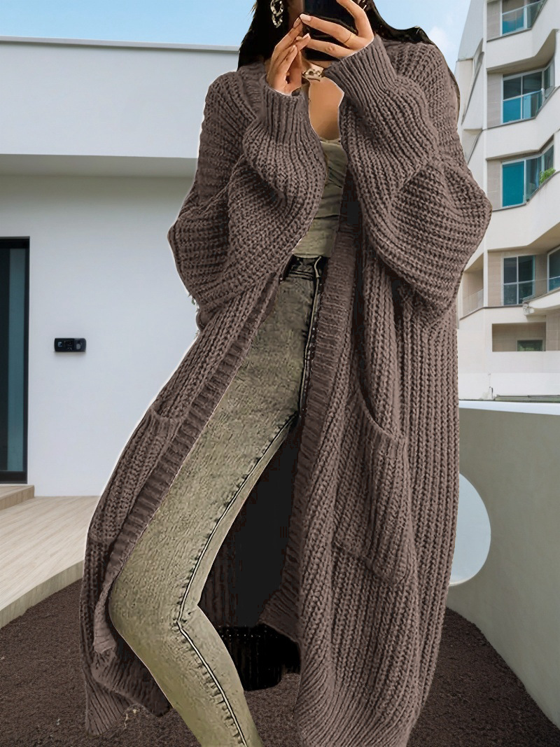 2024 ny efterår vinter doven stil sweaterjakke dame løs og alsidig basis langærmet strikket cardigan_voghion.com