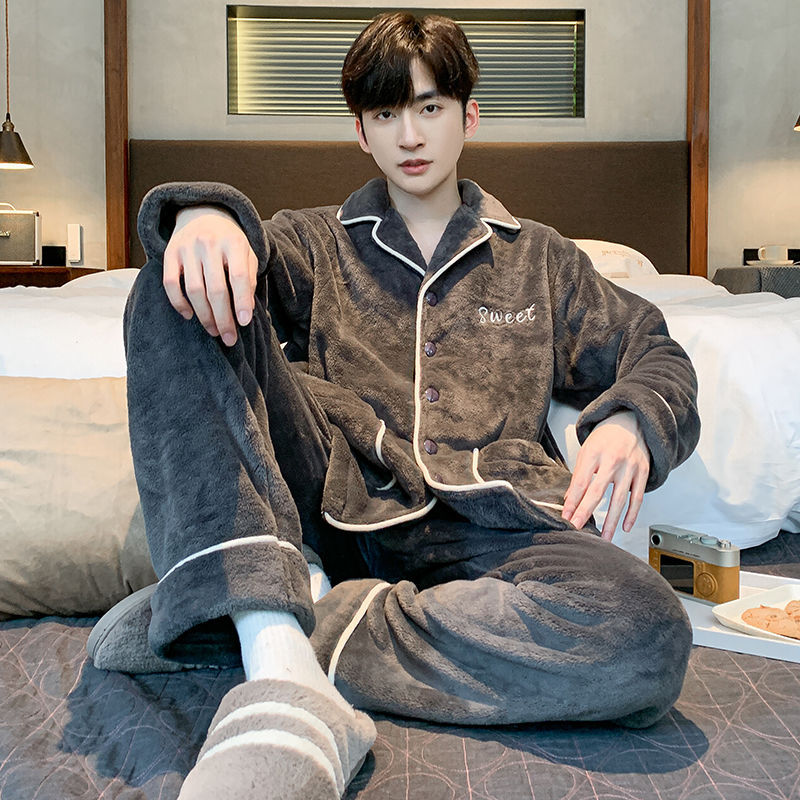 Pijamas de lana de coral más gruesas 2024 nuevos hombres de invierno de franela de otoño y invierno ropa para el hogar de hombres