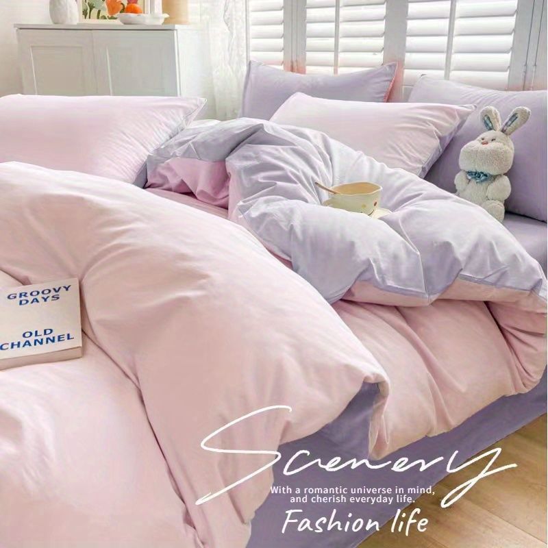 Double Washed Cotton Quilt Cover Four-Piece Set Simple Ins Scandinavian Style Dormitory Bed Bed Sheets Quilt Cover Three-Piece Bedding Set 4