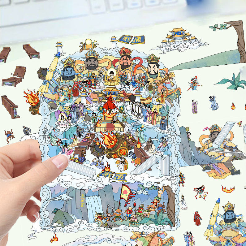 漫画造園ステッカー、さまざまなミニチュア世界 3D キャビン、リトルレッドブック減圧 DIY シーンハンドブックステッカー卸売 PET|undefined