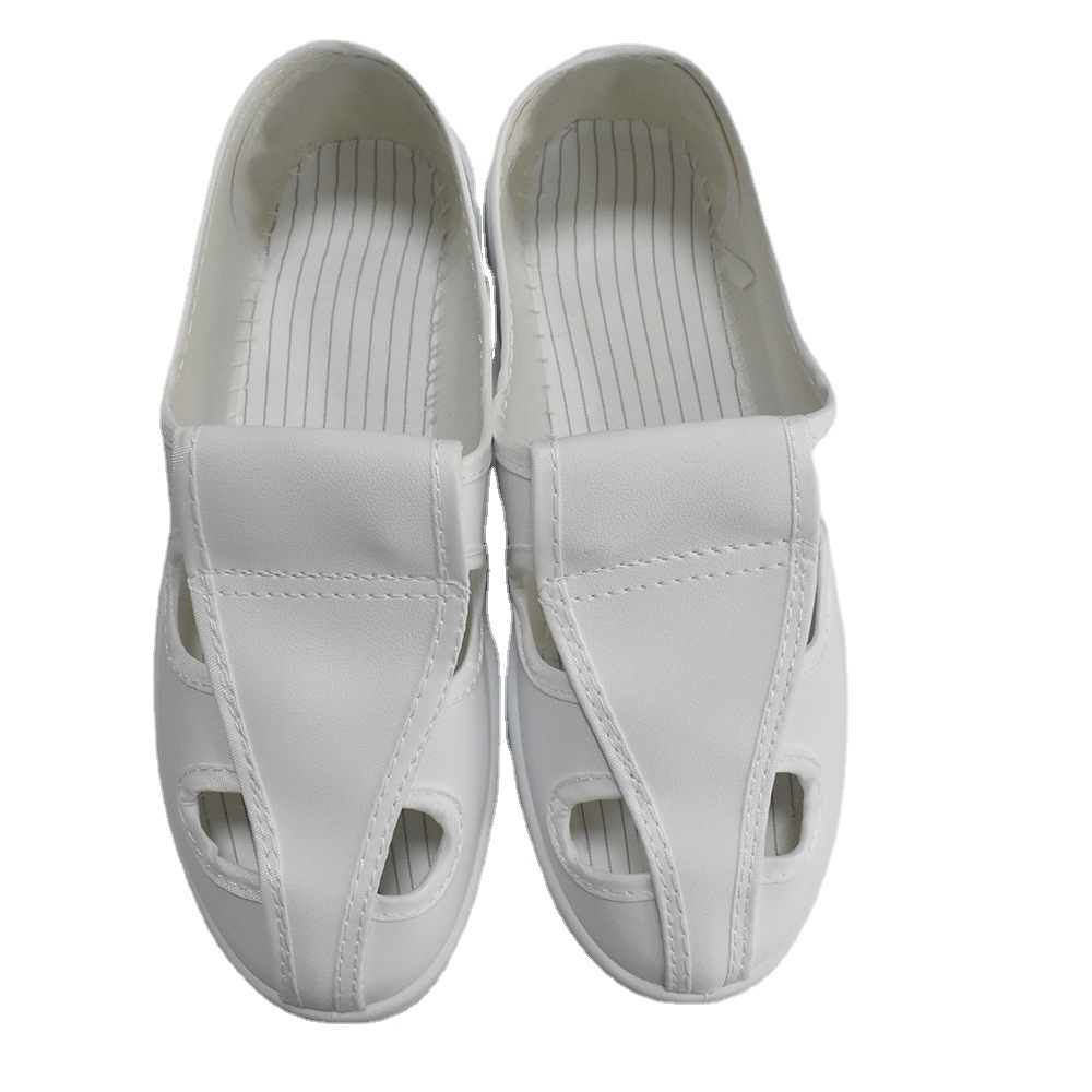 PVC白色皮革低帮四眼防静电夏季鞋子批发破损补寄