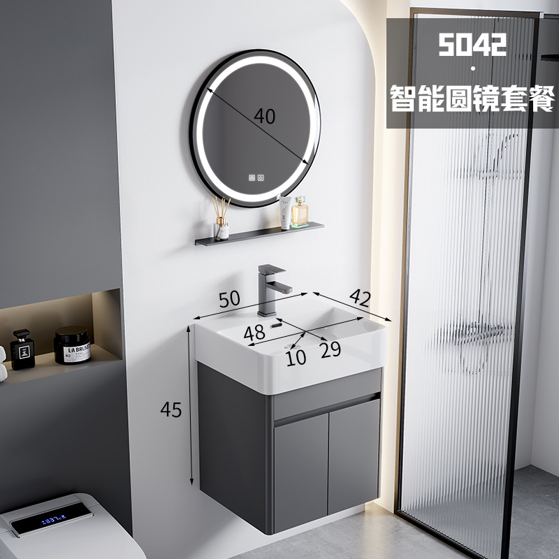 5042 lavabo de cerámica + espejo redondo inteligente