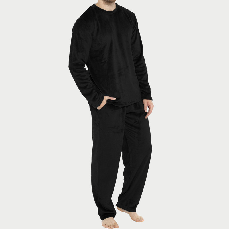 2024 New European and American Amazon Flannel Men's Crewneck Long Sleeve Trousers Flannel Pajamas suit for Autumn and Winter