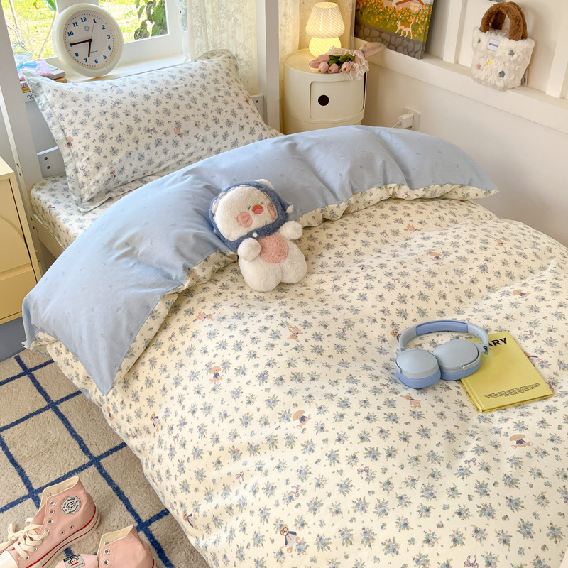 Ropa de cama de tres piezas de algodón para dormitorio de estudiantes universitarios, ropa de cama de algodón, funda de edredón, colchón de seis piezas, bolso de check-in