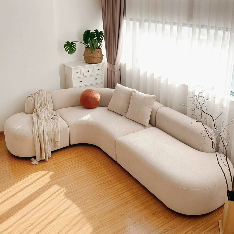法式转角弧形沙发客厅轻奢现代设计师小户型接待布艺美容院休息区