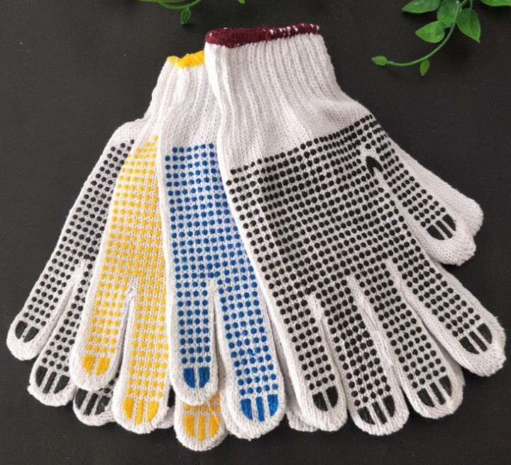 现货批发劳保手套棉纱点塑点胶点珠止滑700克搬家开车防护男女