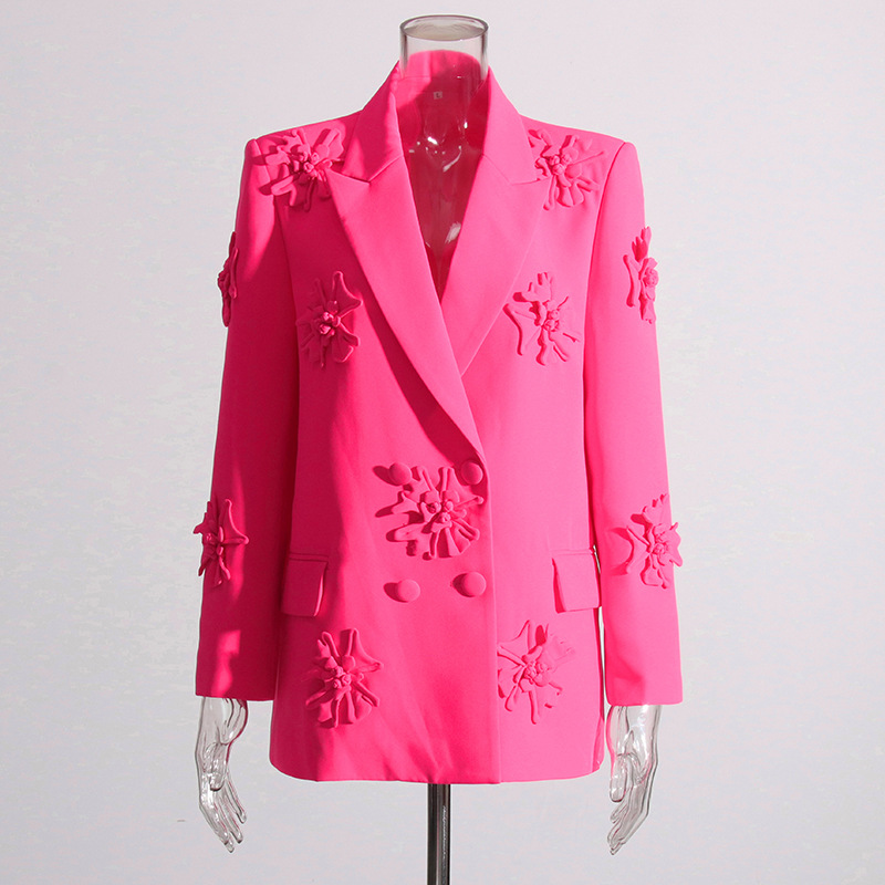Design di abbigliamento femminile stile di nicchia piccolo abito 2024 nuovo temperamento risvolto medio pesante giacca da abito floreale tridimensionale per le donne_voghion.com