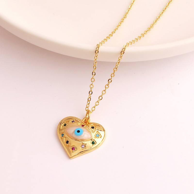 Lady Heart Shape Copper Plating Inlay Zircon Pendant Necklace 1 Piece