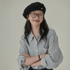 HAVERICE饭馆  蓝冰湖泊 慵懒韩系复古条纹灰蓝不易皱长袖衬衫女