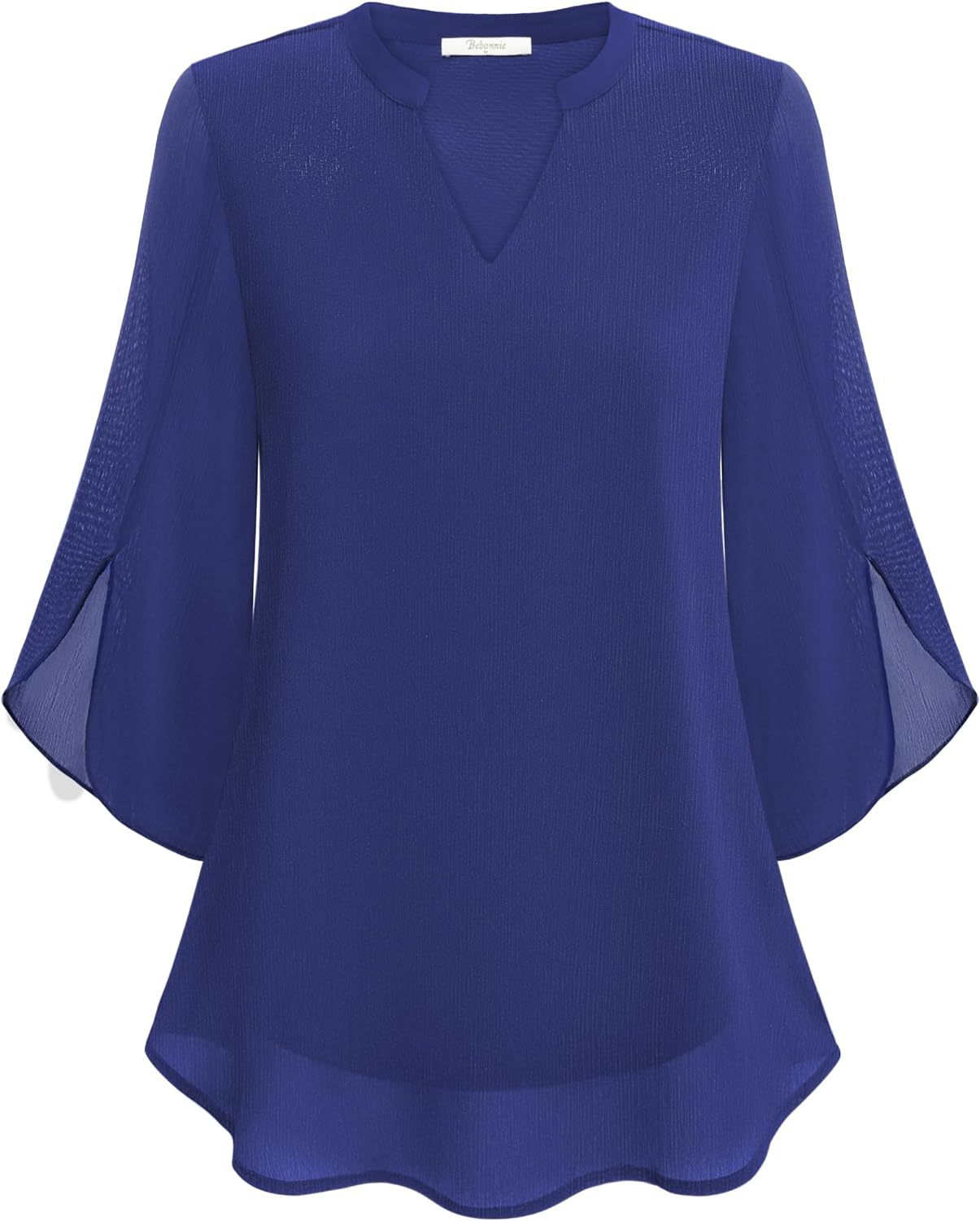 Damen Chiffonbluse Mit V-ausschnitt Und Blütenärmeln_voghion.com