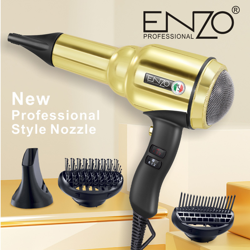 Enzo Cross-Border Hair Salon Negative Ion Does Not Damage Hair High-Speed High-Power Hair Dryer Gold Metal Hair Dryer
