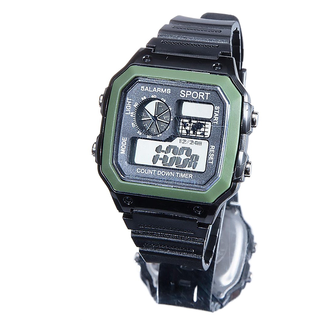 Reloj digital deportivo cuadrado de moda, color verde matcha, unisex, para estudiantes, con alarma, LED.