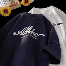 美式重磅小领口三本针短袖T恤男夏季2024新款潮牌潮流七分上衣服