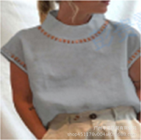 Amazon deseo AliExpress 2022 nueva cabeza de ropa de mujer europea y americana de encaje de color sólido camisa de cuello delgado
